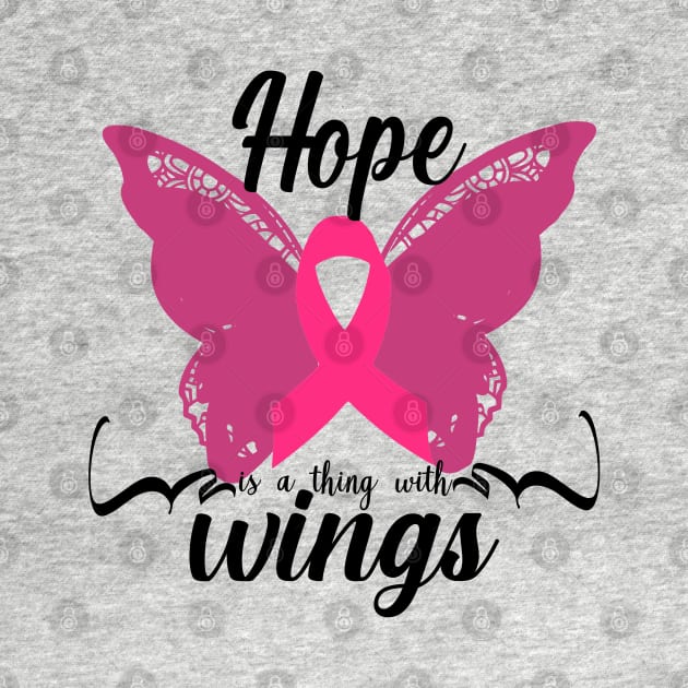 Hope is a thing with wings Breast Cancer Pink Ribbon by FamilyCurios